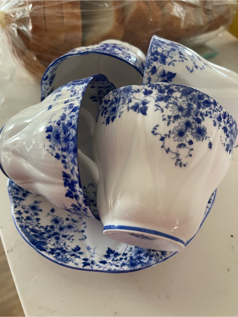 Royal Albert Dainty Blue Floral Porcelain Teacup and Saucer Set 4